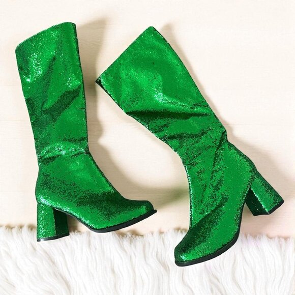 ELLIE Green Glitter Finish Zip Up Boots Size 8 - Picture 1 of 8